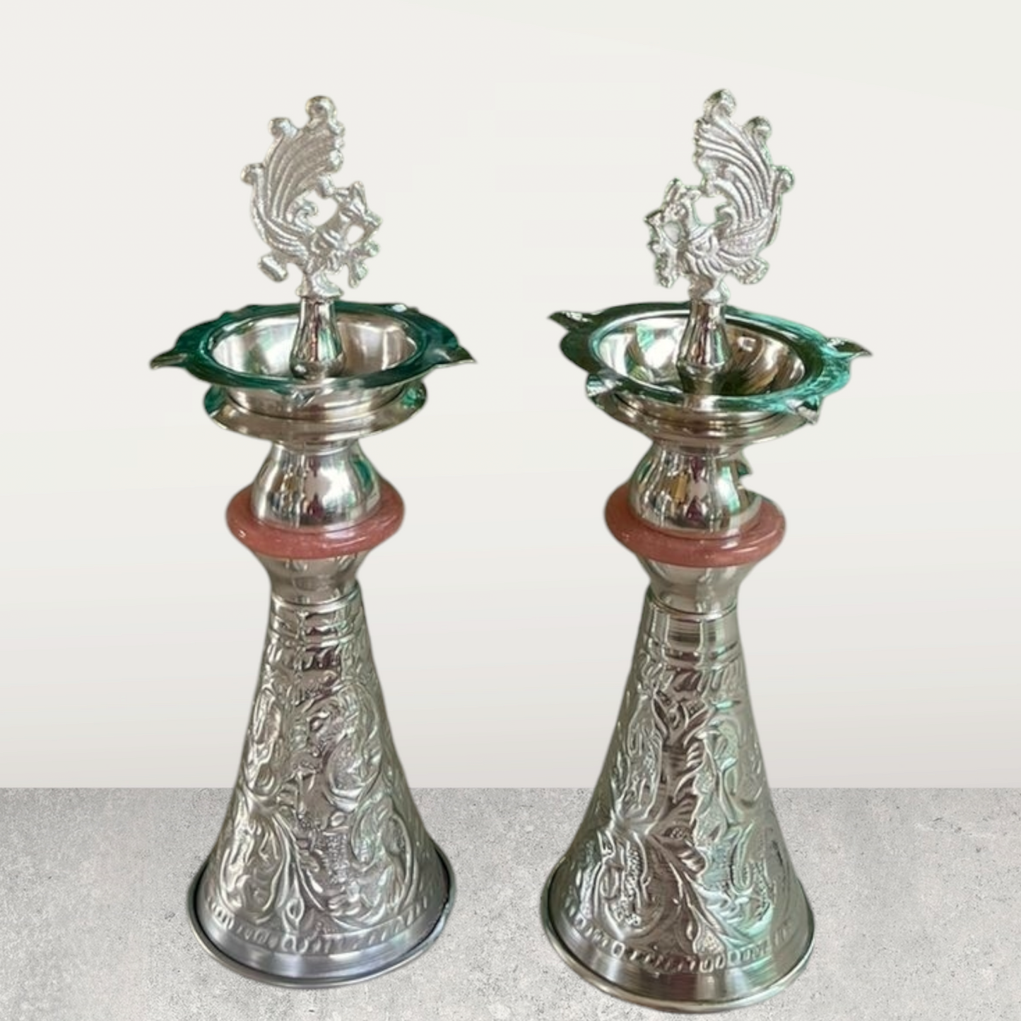 Silver Peacock Samai – Traditional Brass Oil Lamp 1 pc
