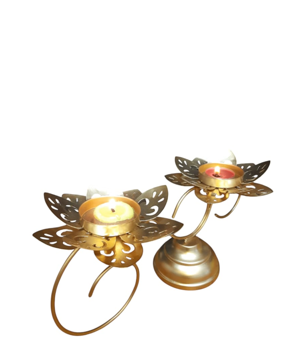 Golden Lotus Tealight Holder Set – Elegant Metal Candle Stand (Set of 2)