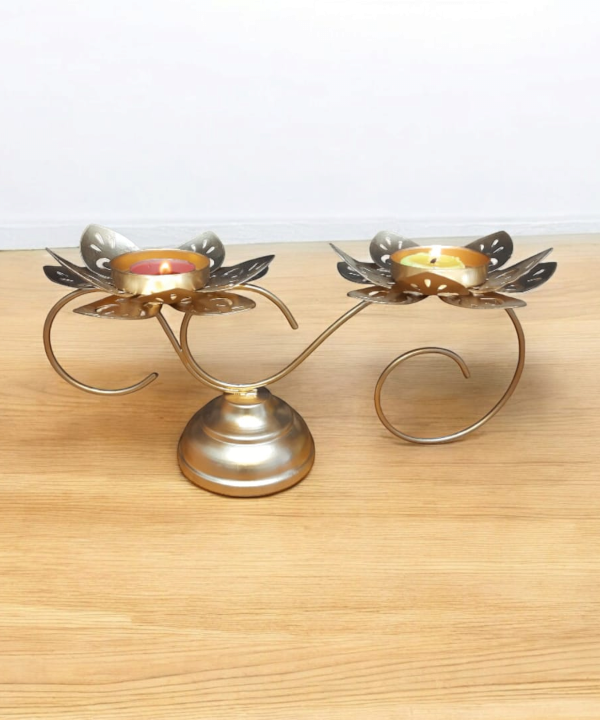 Golden Lotus Tealight Holder Set – Elegant Metal Candle Stand (Set of 2)
