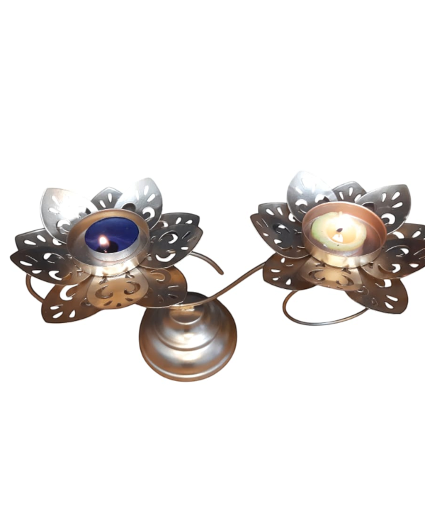 Golden Lotus Tealight Holder Set – Elegant Metal Candle Stand (Set of 2)