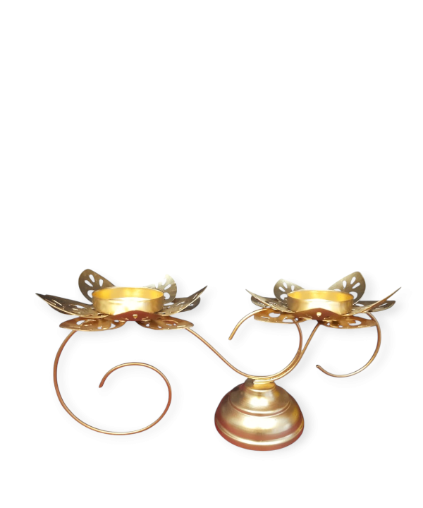 Golden Lotus Tealight Holder Set – Elegant Metal Candle Stand (Set of 2)