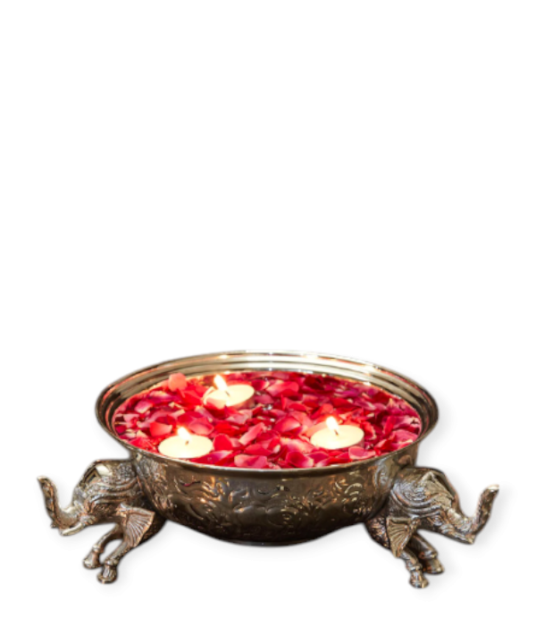 Silver Intricately Designed Uruli With Elephants