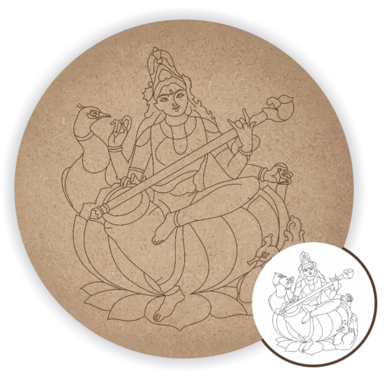 MDF Pre Marked Round Sarswati Mata