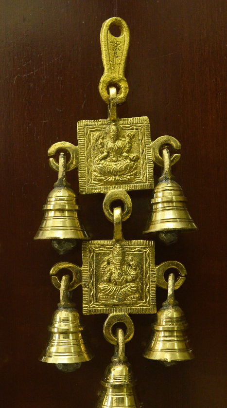 Brass Lakshmi And Ganesha Wall Hanging 5 Bells
