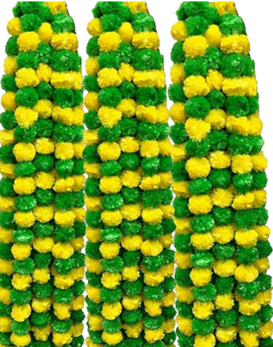 Yellow & Green Marigold Flower Decoration String(Set Of 5 Pc)