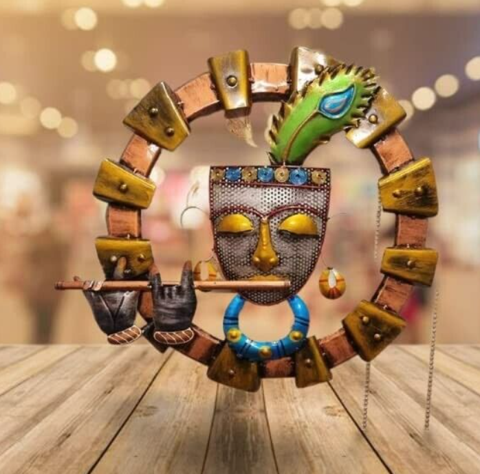 Metal wall art Home Decor Iron Krishna with Flute Wall Hanging