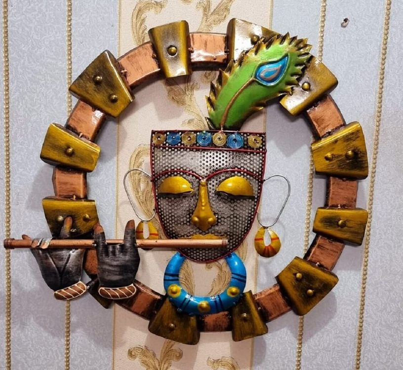 Metal wall art Home Decor Iron Krishna with Flute Wall Hanging