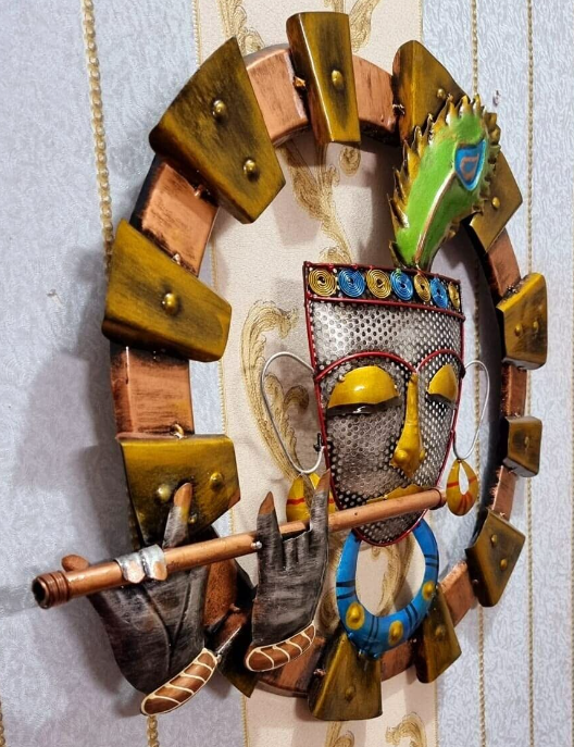 Metal wall art Home Decor Iron Krishna with Flute Wall Hanging