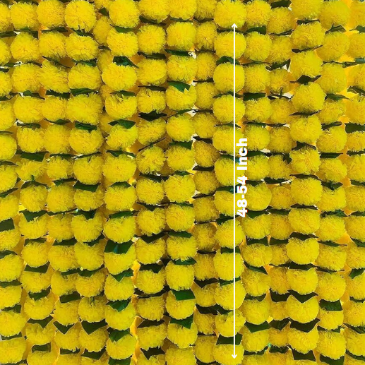 Yellow and Mango Leaf Marigold Flower string(set of 5 pc)
