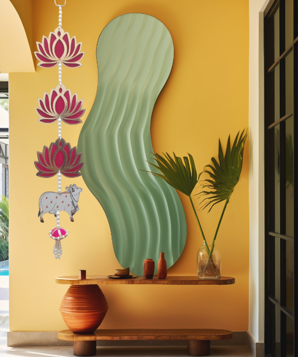 1 Pair Handmade Pichwai Cow and Lotus Wall Hanging for Decoration, Diwali Decoration, Floral Decoration