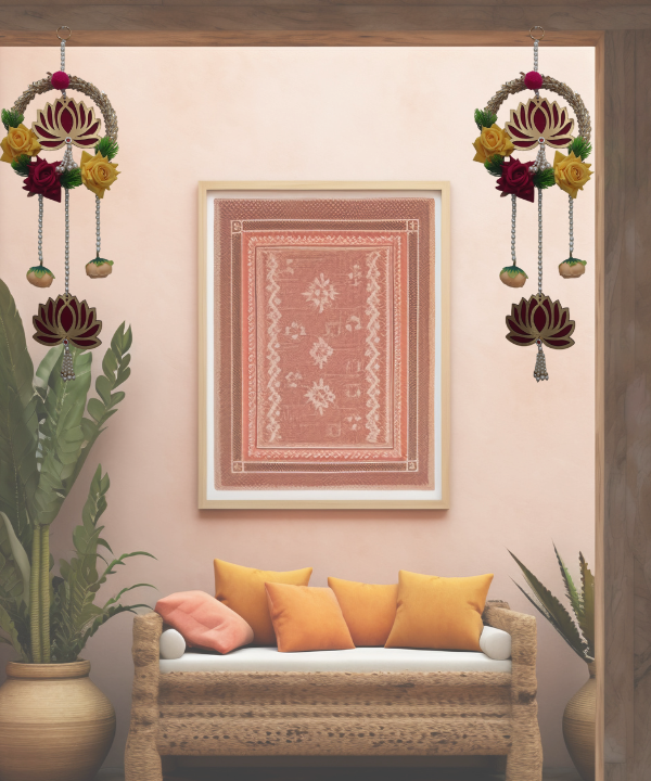 Decorative Lotus Floral Wall Hanging Latkan – Set of 2 | Handmade Door/Pooja Décor with Pearls & Artificial Roses