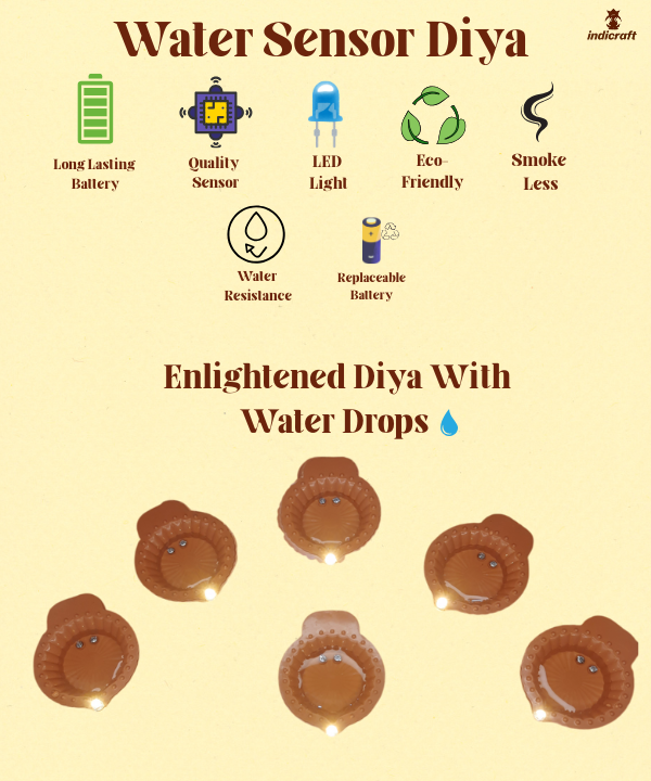 Water Sensor LED Diya – Set of 6 Flameless Diyas for Diwali & Home Decor