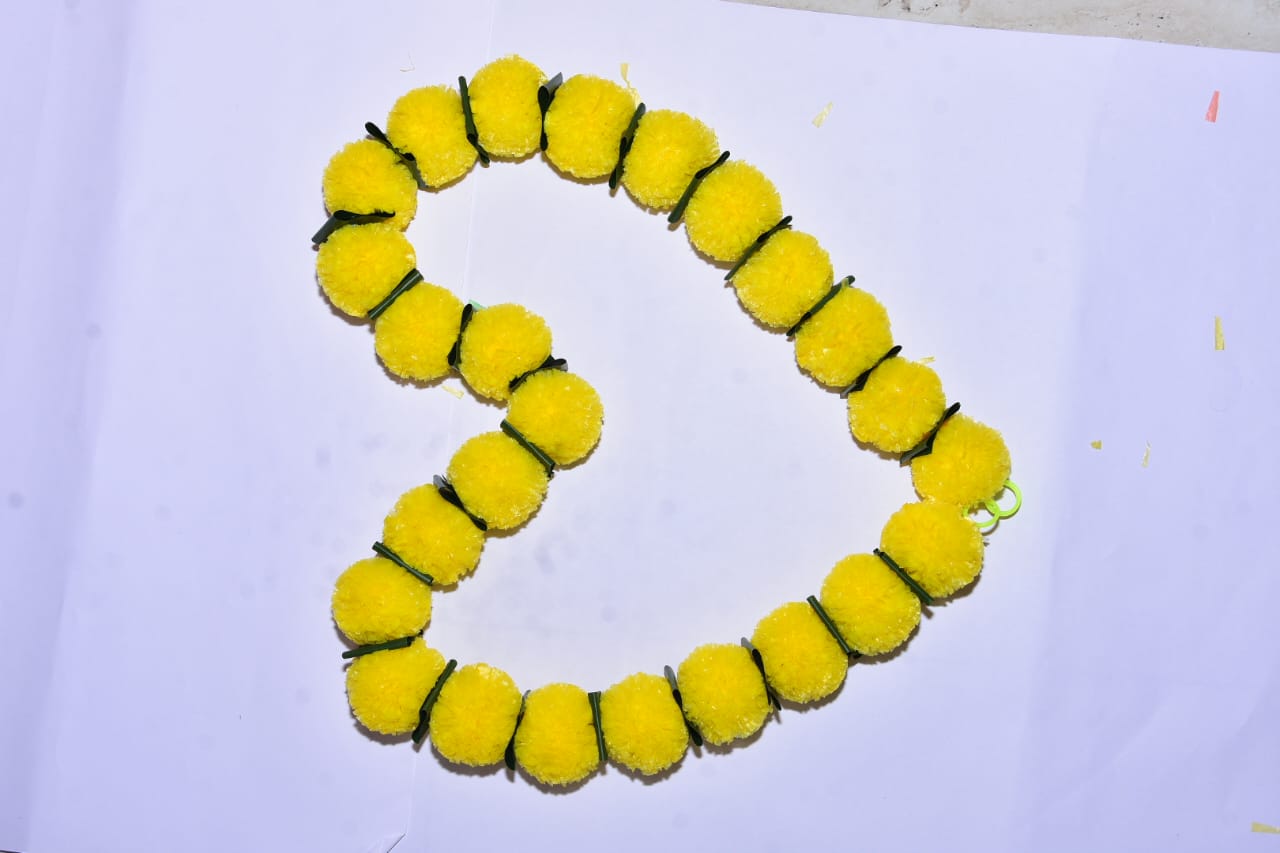 Yellow and Mango Leaf Marigold Flower string(set of 5 pc)