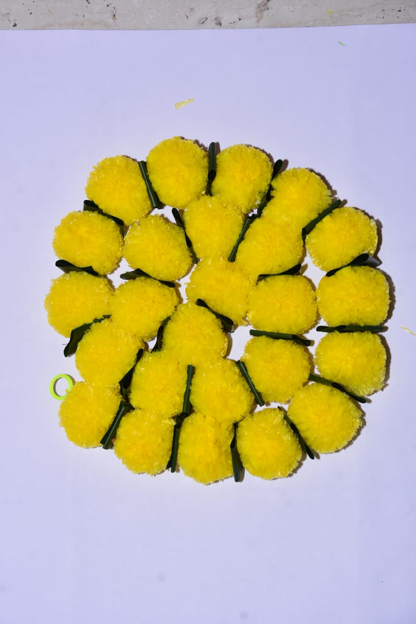 Yellow and Mango Leaf Marigold Flower string(set of 5 pc)