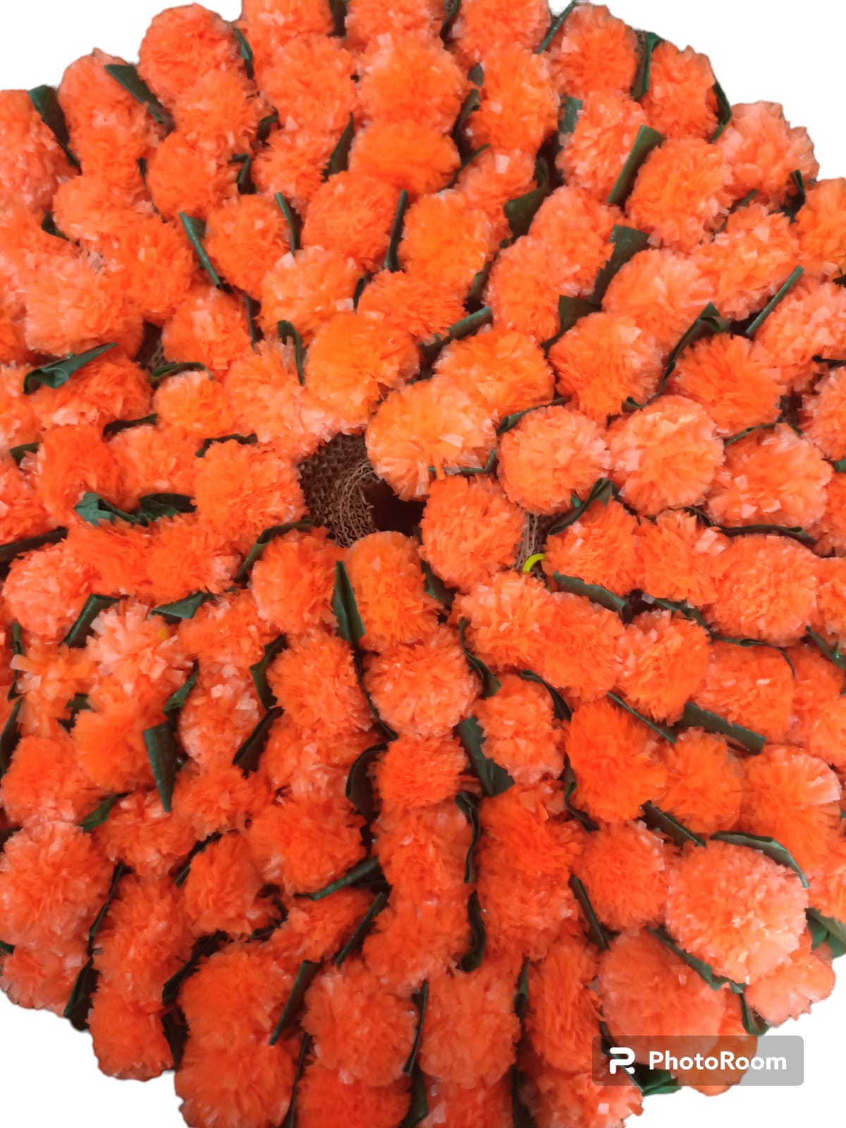 Dark Orange with Mango Leaf Marigold Flower Decoration String(Set of 5 pc)