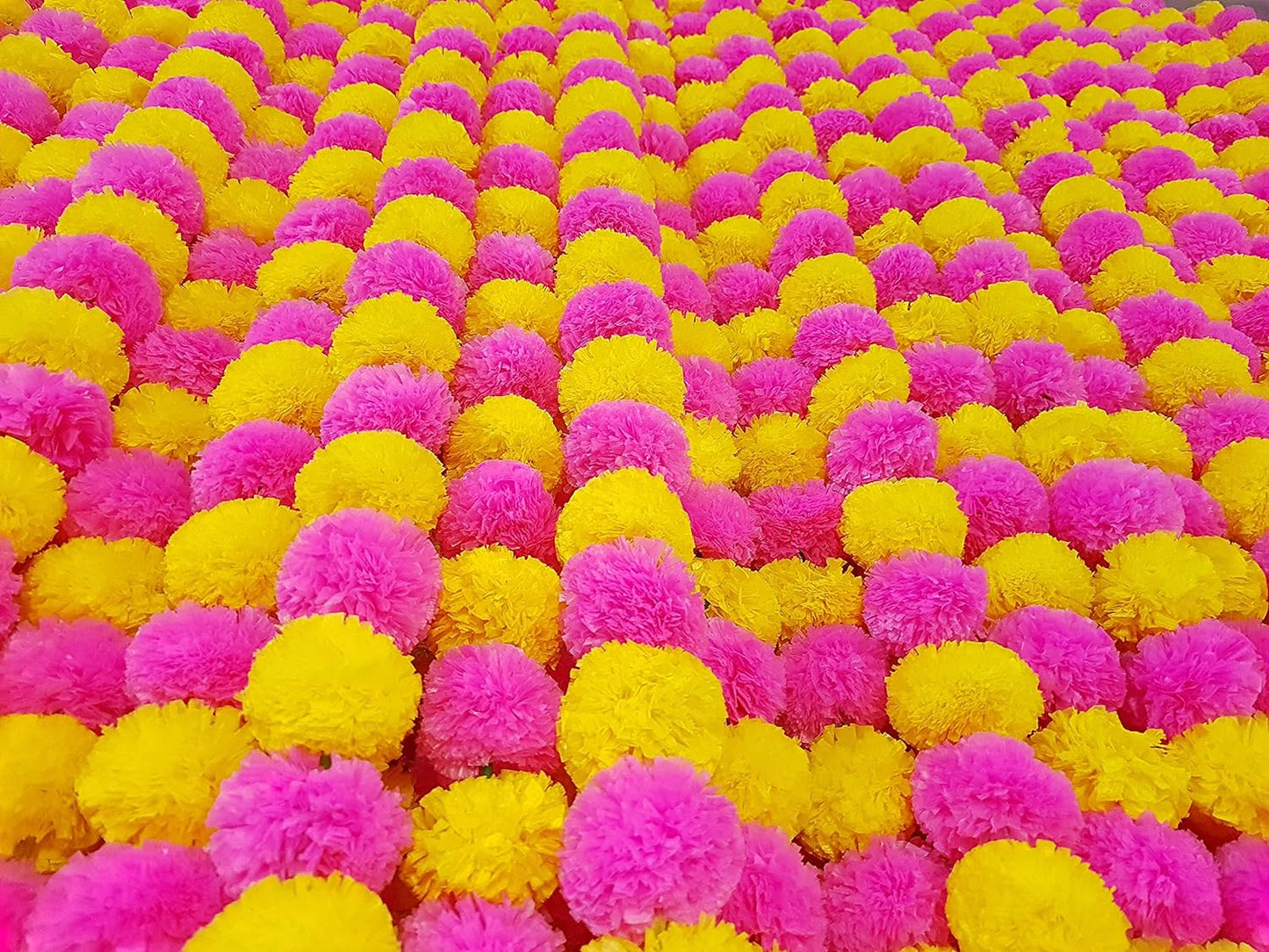 Yellow & Pink Marigold Flower Decoration String(Set of 5 pc)