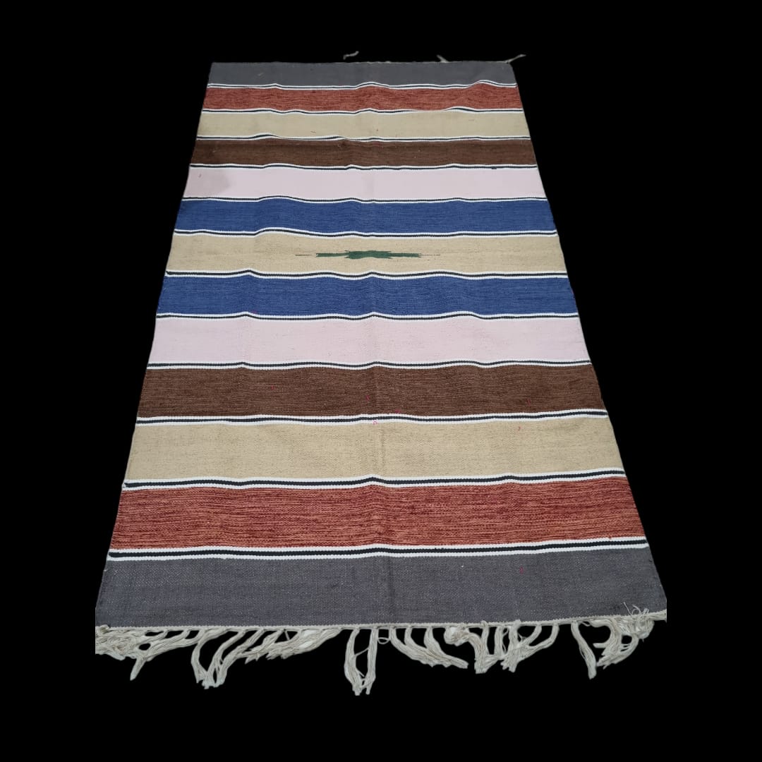 Indian Handwoven Cotton Rug/Dhurrie with Tassels