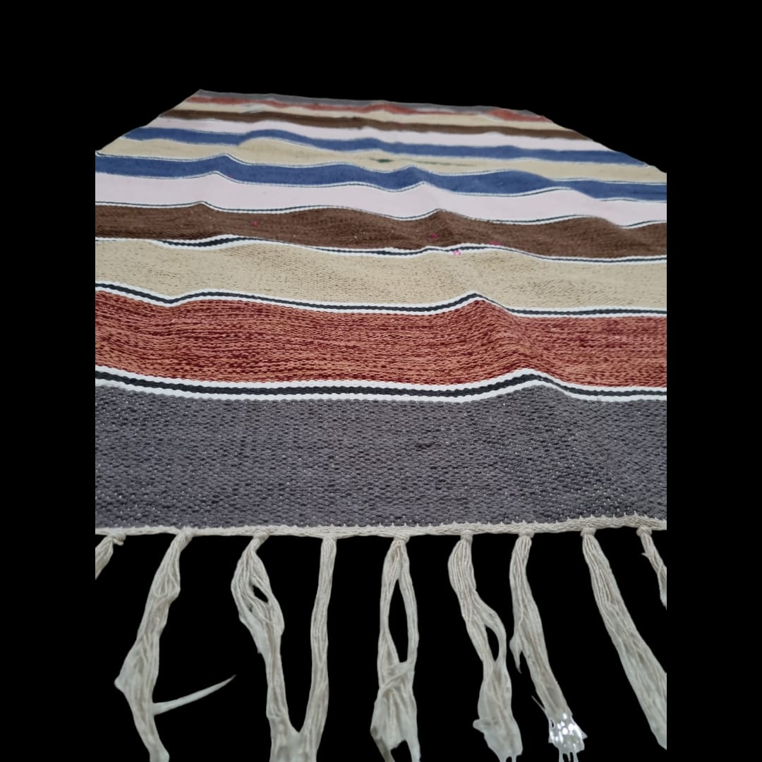 Indian Handwoven Cotton Rug/Dhurrie with Tassels
