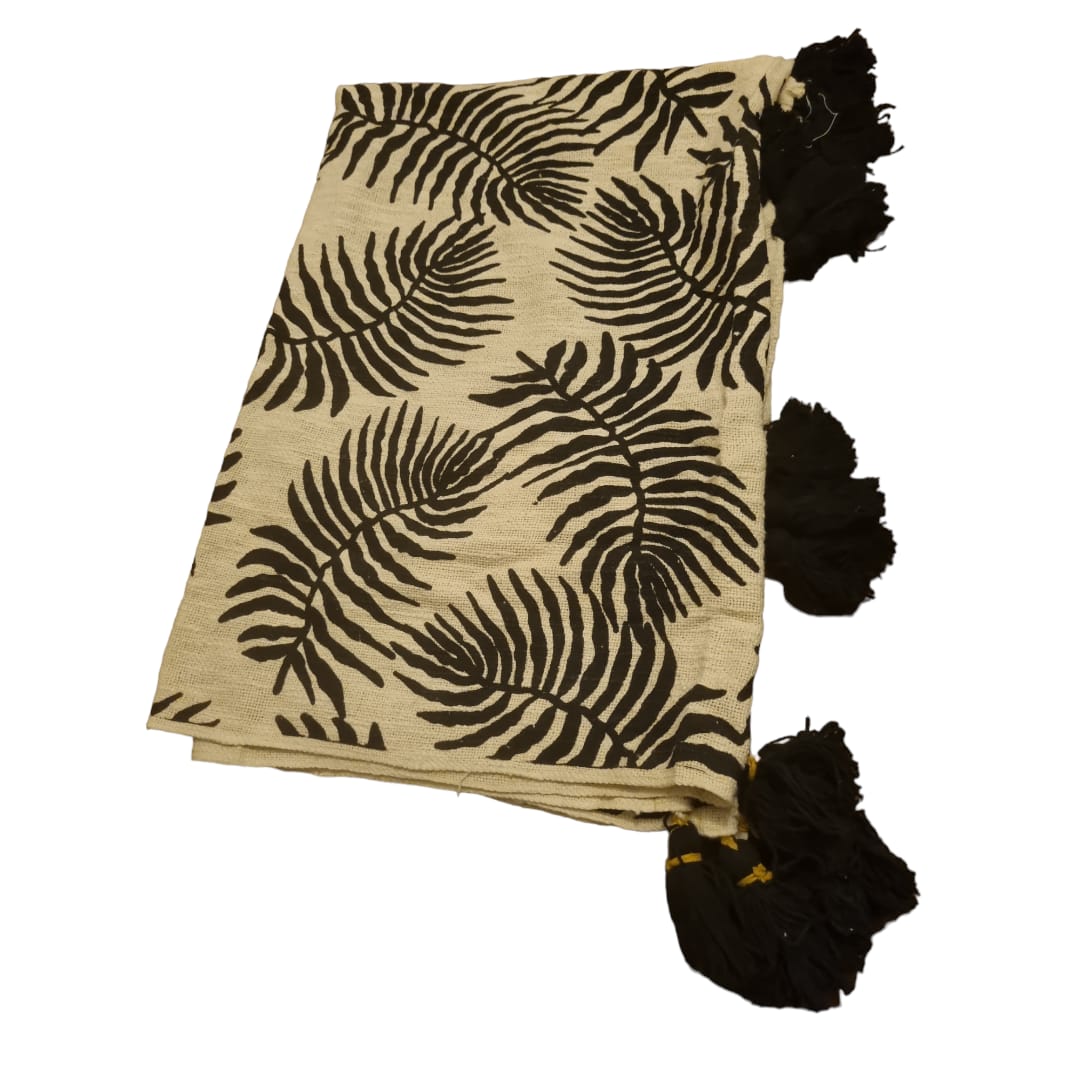 White With Black Leaf Throw