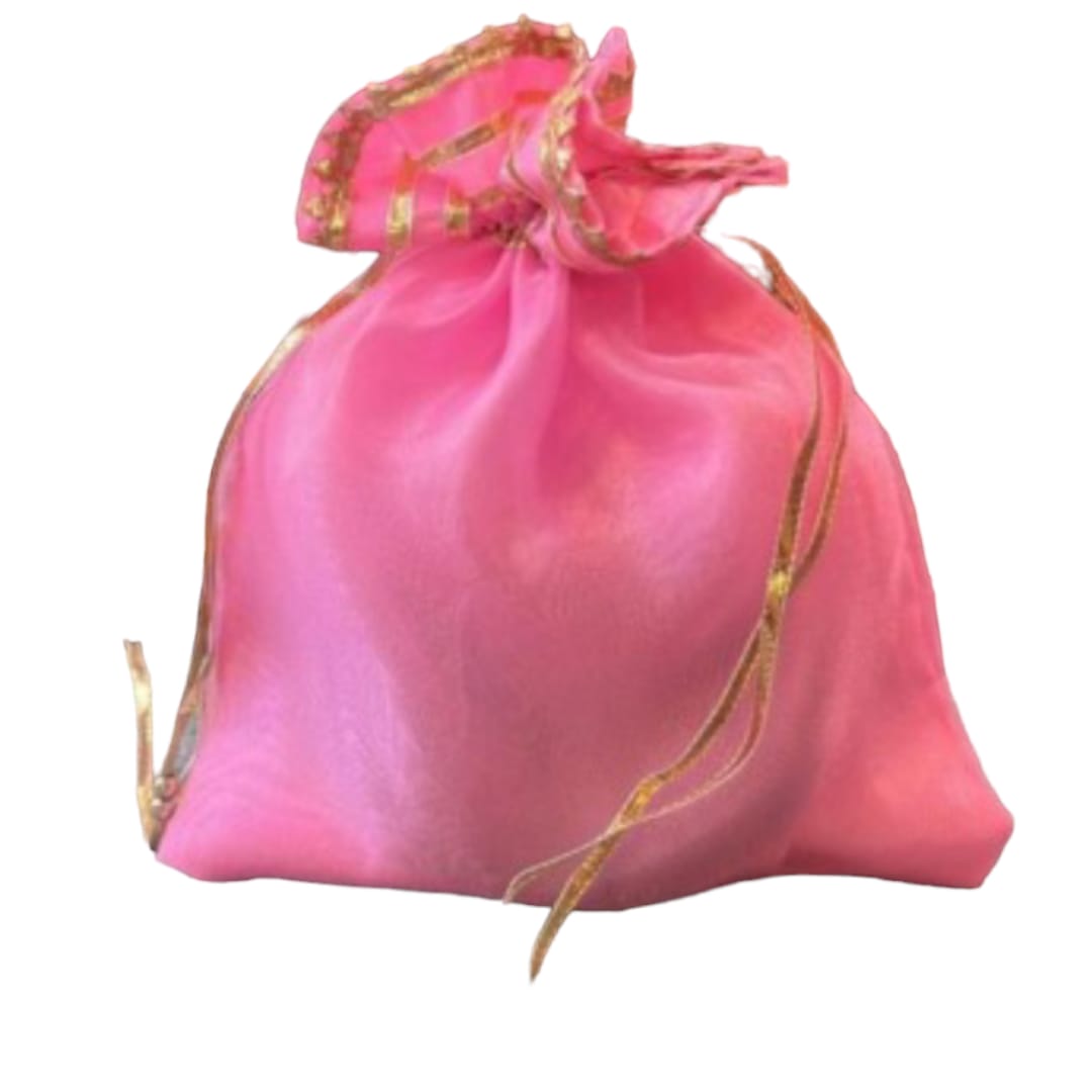 1 Pc Pink with Golden Lace Gift Bag Jewellery/ Gift Potli