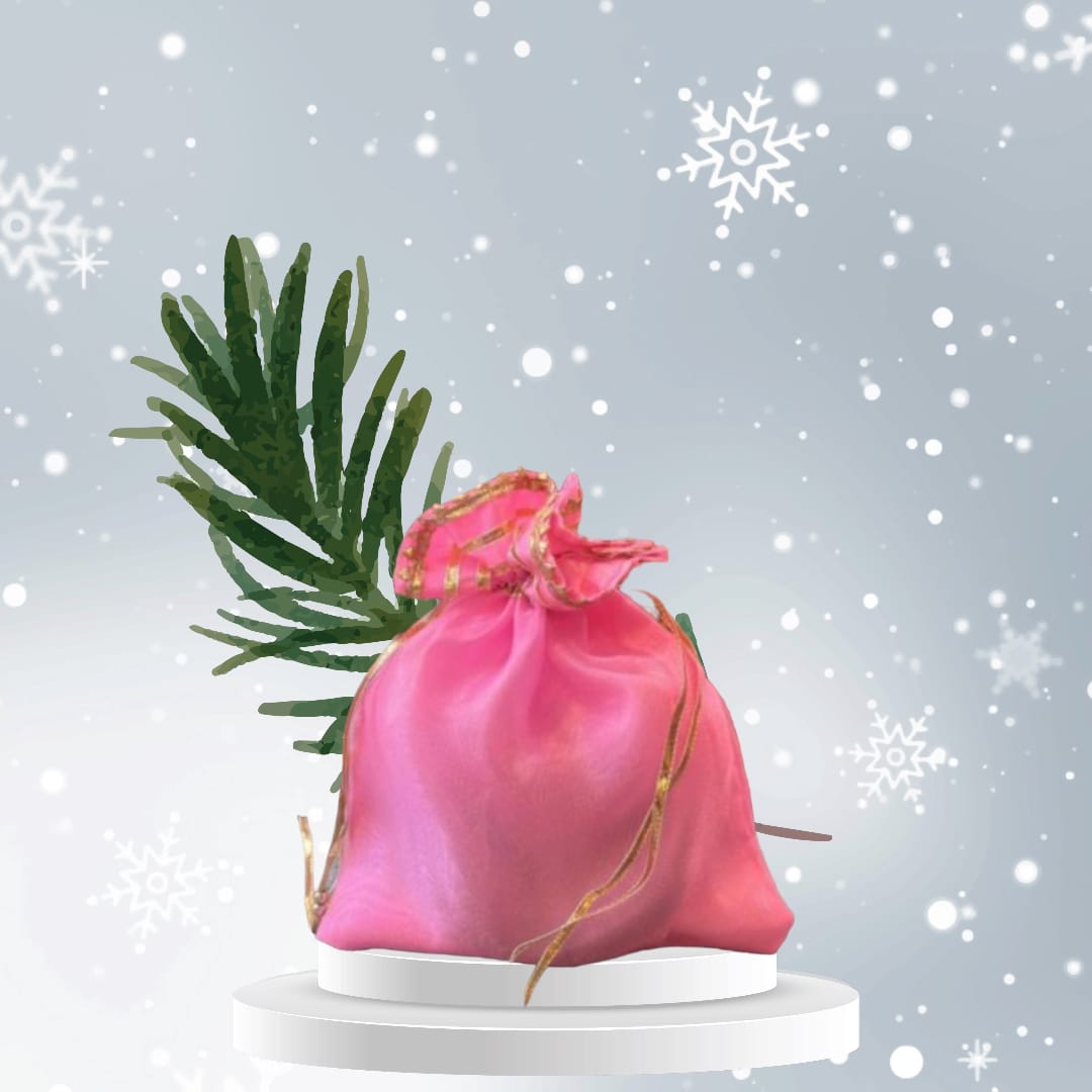 1 Pc Pink with Golden Lace Gift Bag Jewellery/ Gift Potli