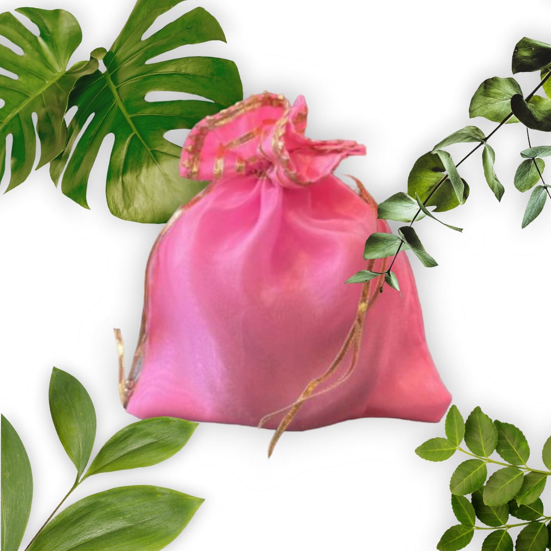 1 Pc Pink with Golden Lace Gift Bag Jewellery/ Gift Potli