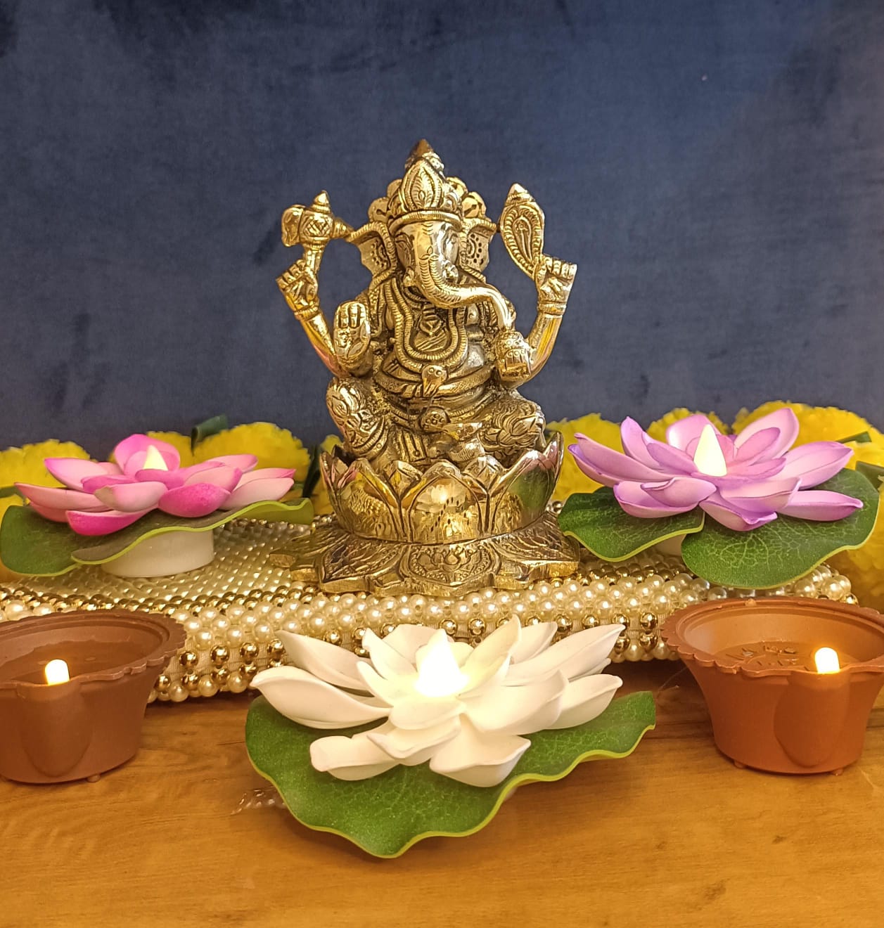 Ganesha Sitting on Lotus Statue - Height - 5 inch