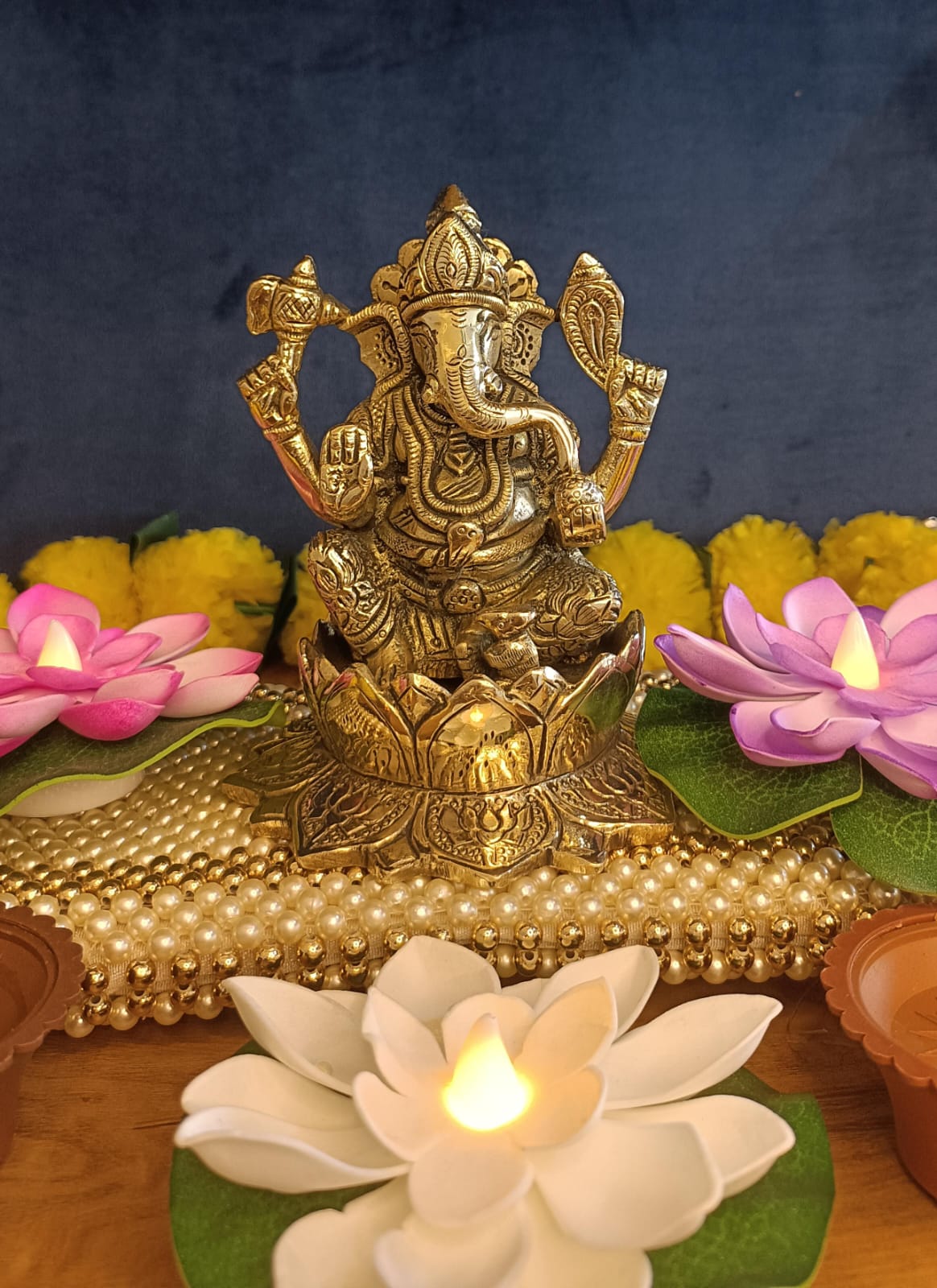 Ganesha Sitting on Lotus Statue - Height - 5 inch