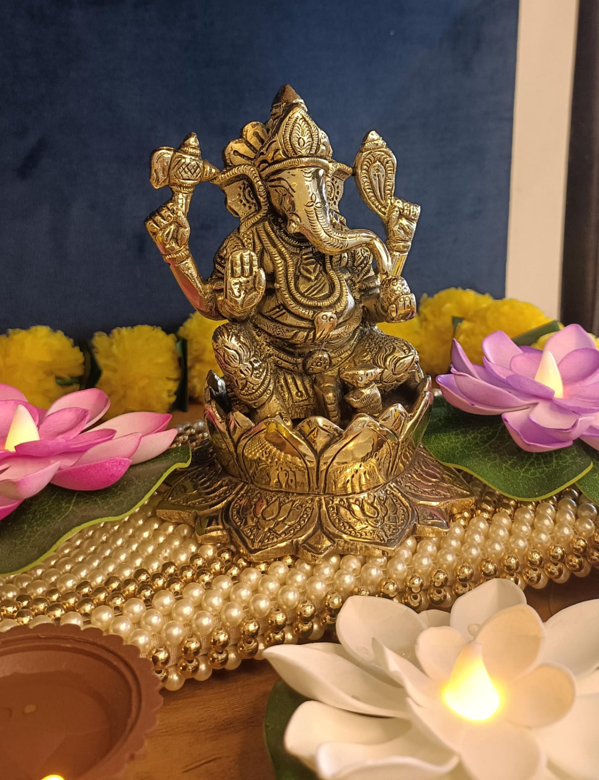 Ganesha Sitting on Lotus Statue - Height - 5 inch