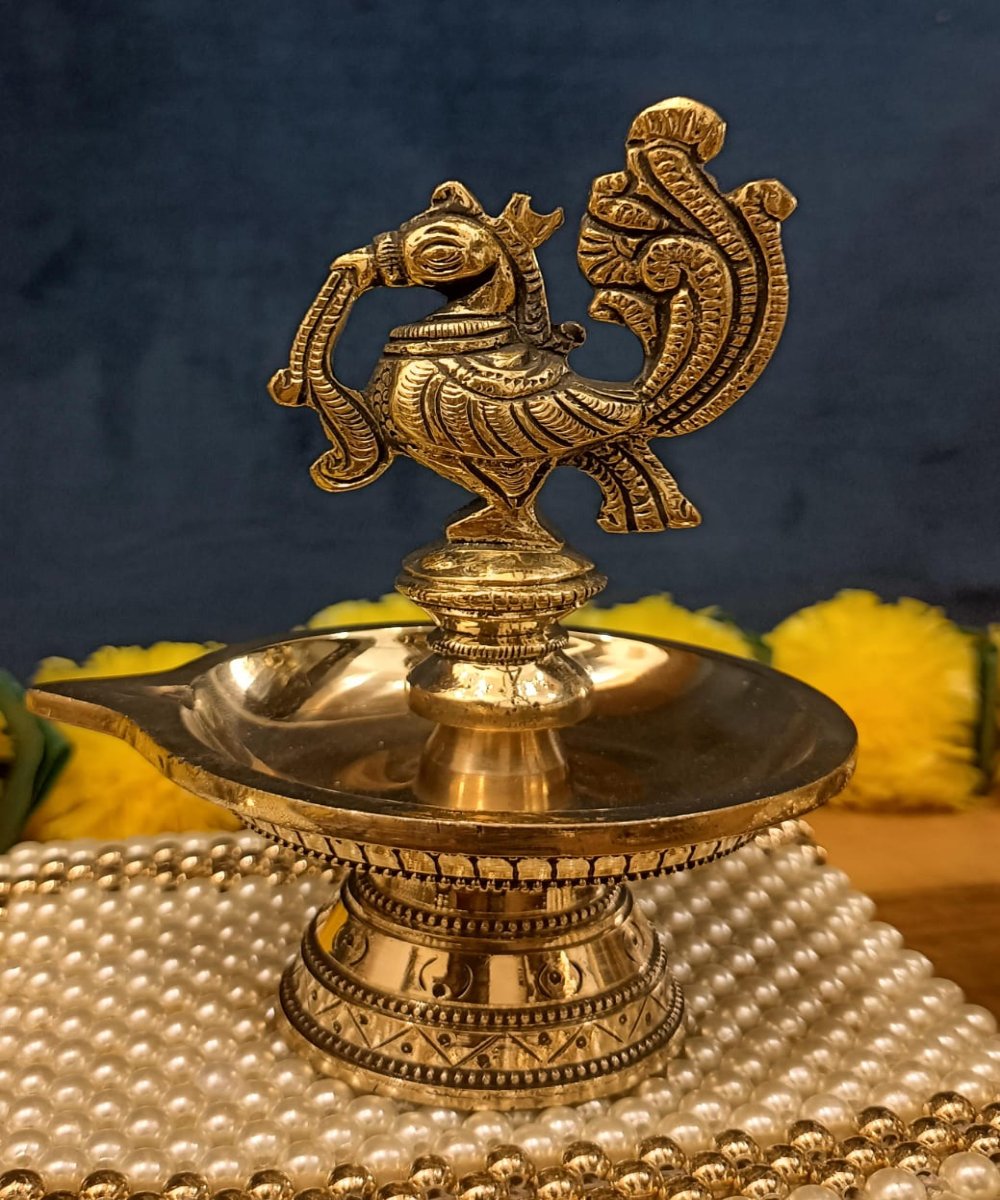 Peacock Diya | Brass Peacock Oil Lamp | Table Oil Lamp | Brass Oil Lamp store Stand | DhoopDani | Brass Diya For Puja | Religious Temple Decor|