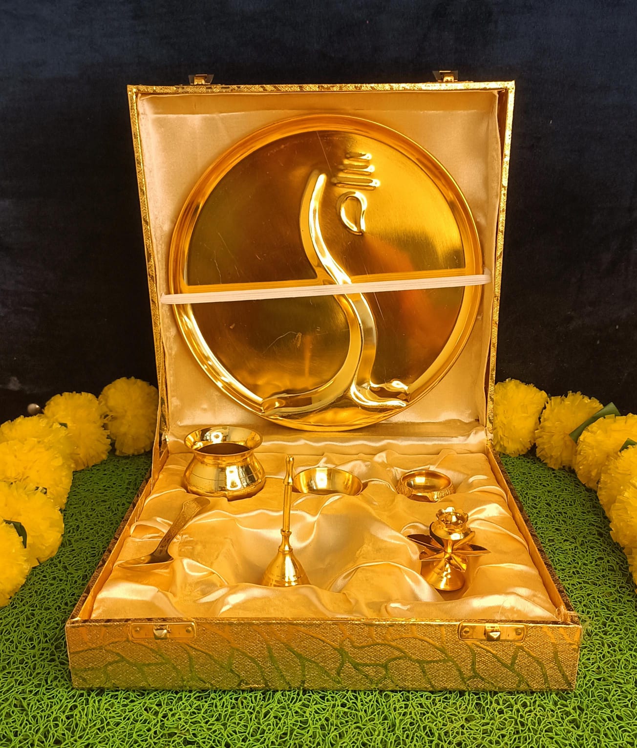Golden Finish Ganesha Pooja Thali Set