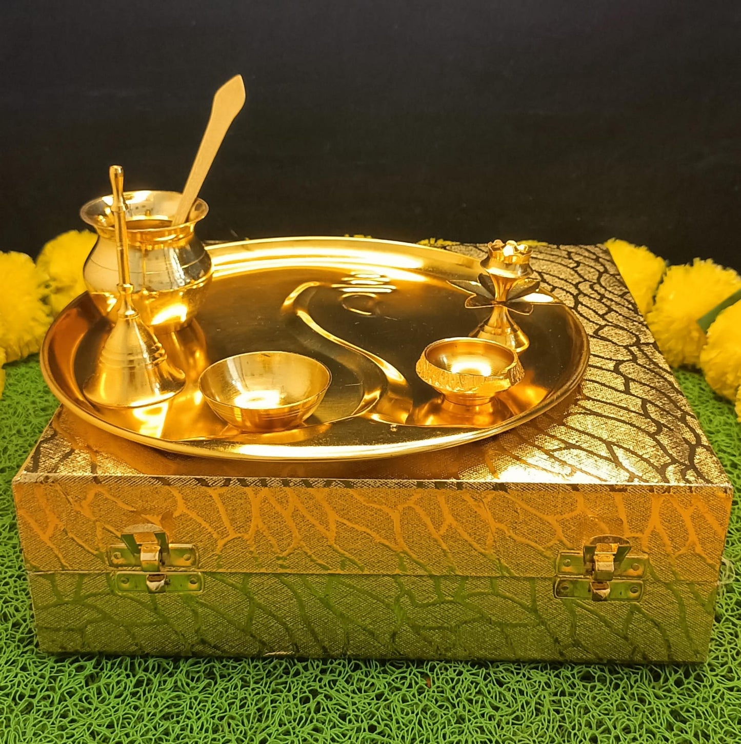 Golden Finish Ganesha Pooja Thali Set
