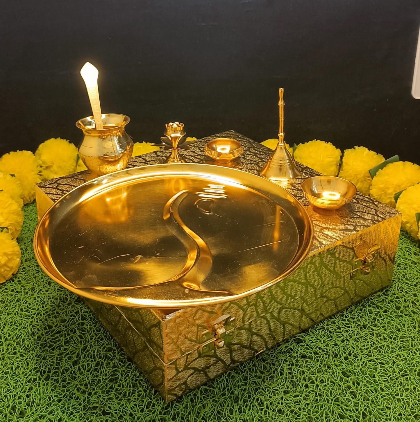 Golden Finish Ganesha Pooja Thali Set