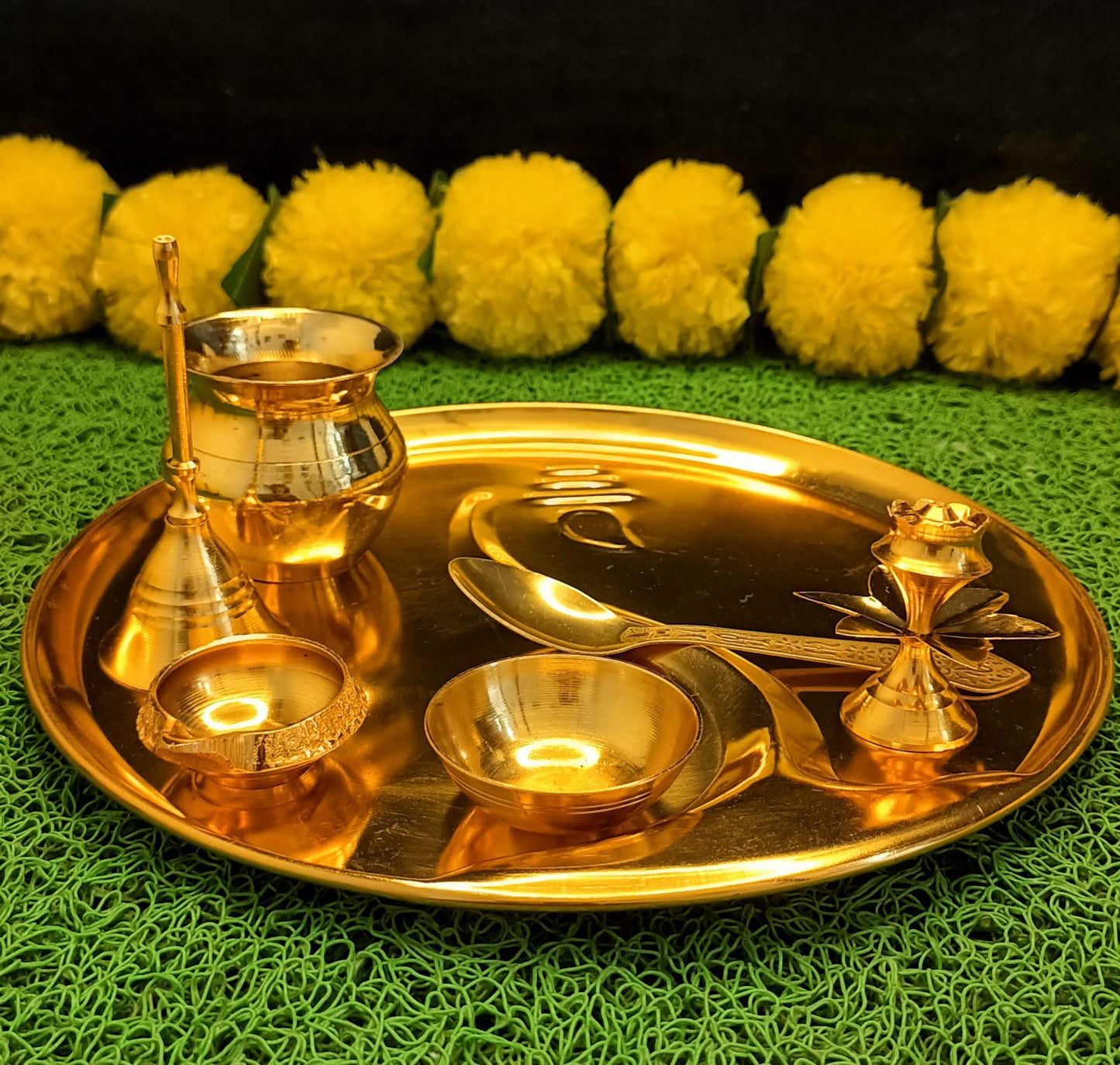 Golden Finish Ganesha Pooja Thali Set