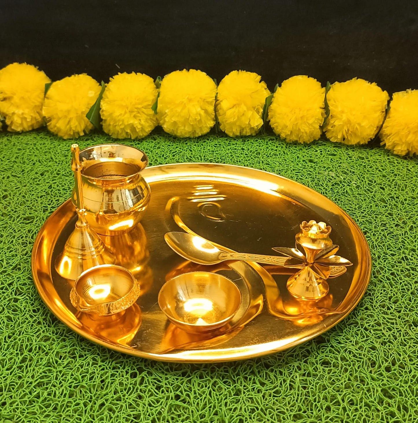 Golden Finish Ganesha Pooja Thali Set
