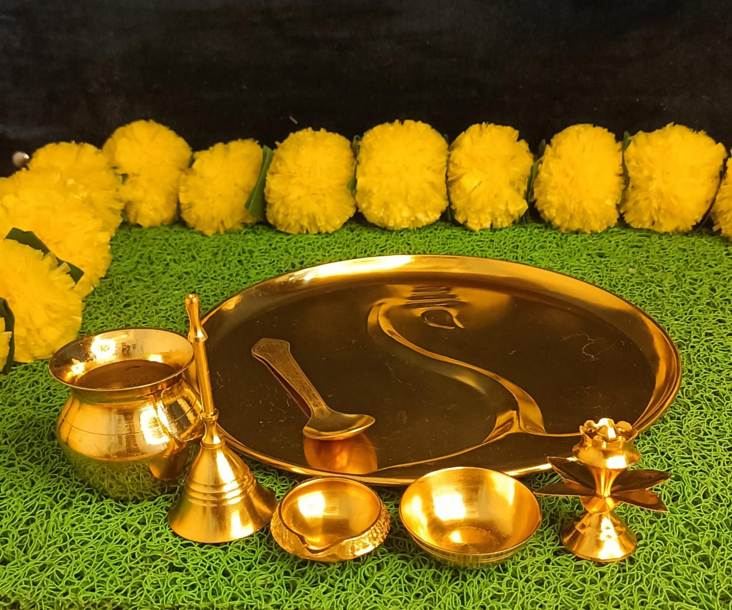Golden Finish Ganesha Pooja Thali Set