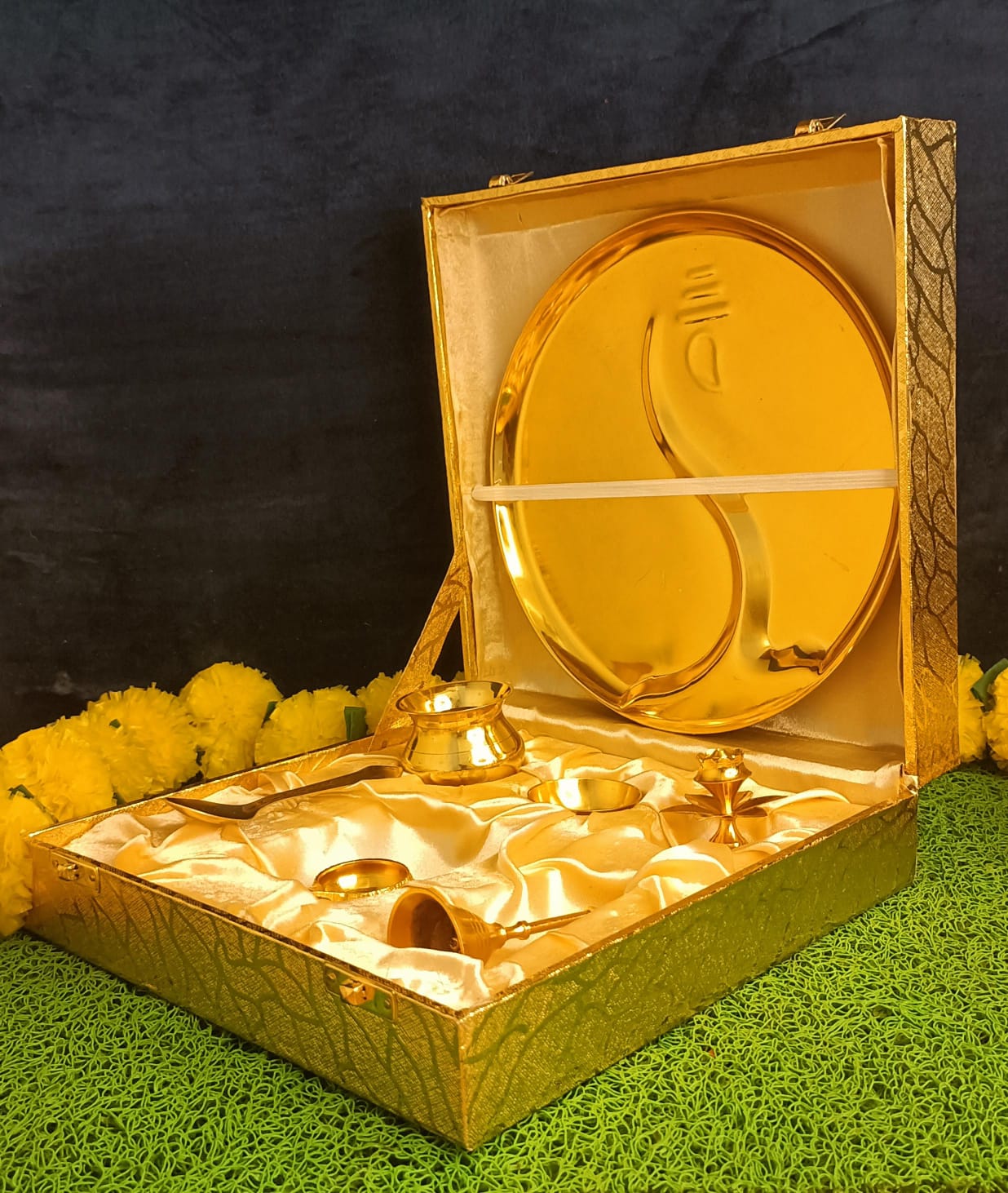 Golden Finish Ganesha Pooja Thali Set