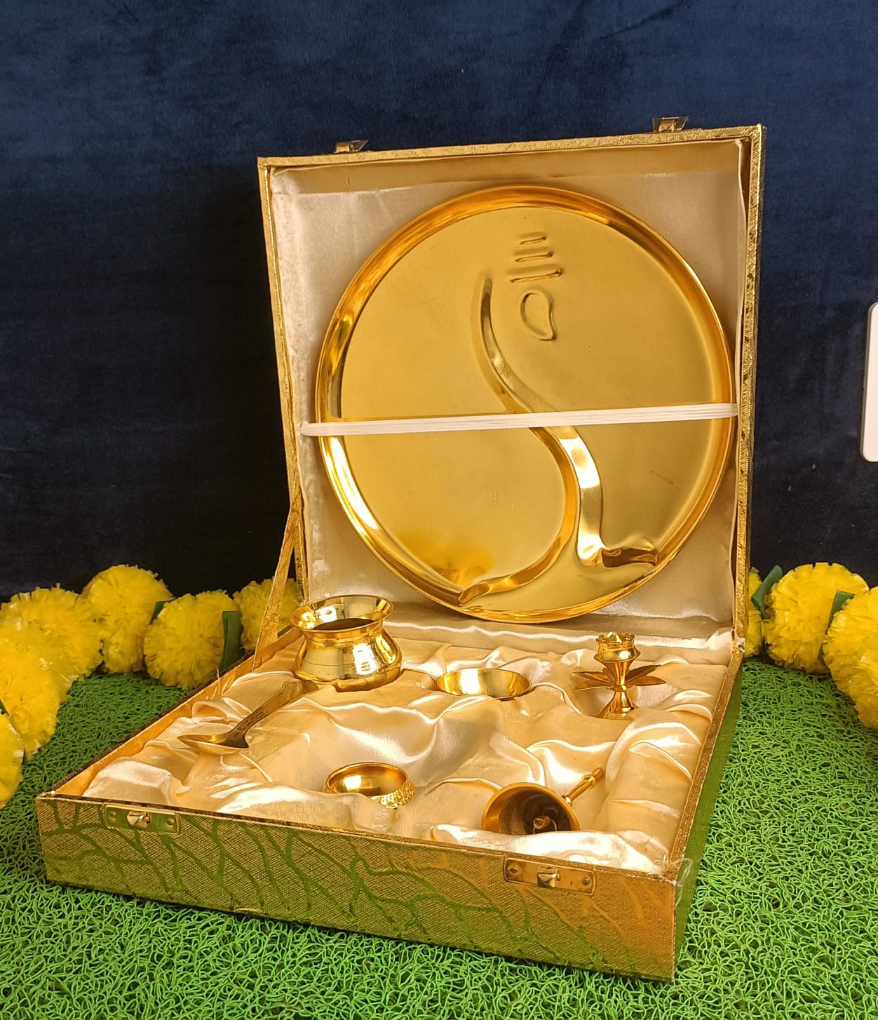 Golden Finish Ganesha Pooja Thali Set
