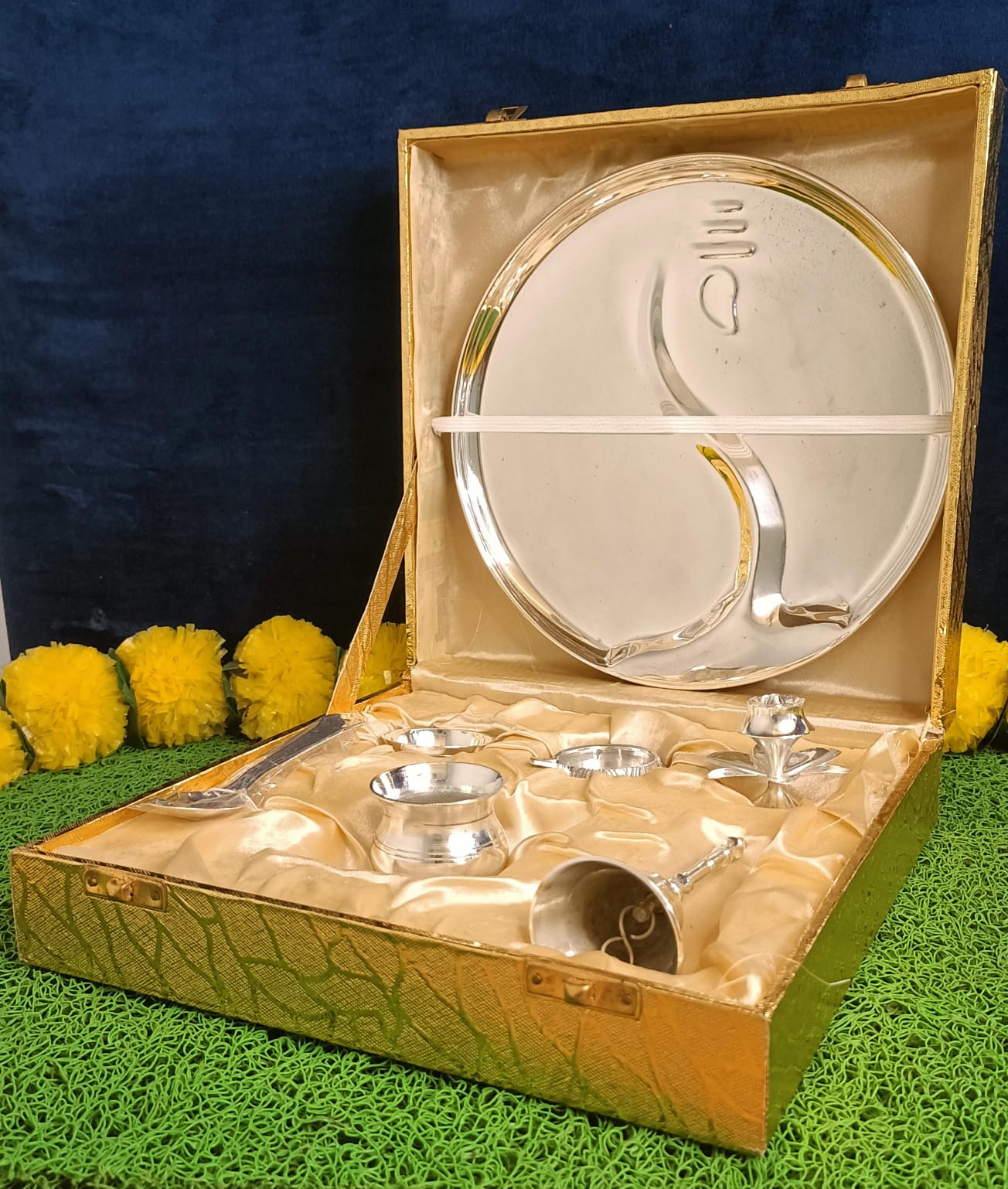 Silver Finish Ganesh Pooja Thali Set