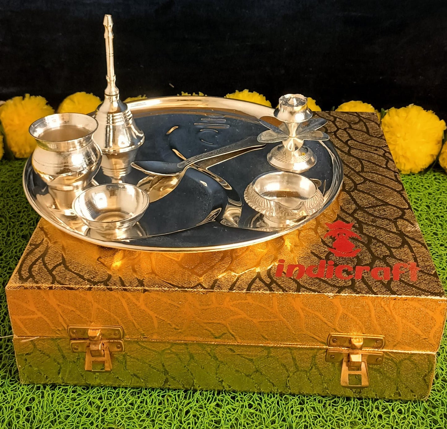 Silver Finish Ganesh Pooja Thali Set