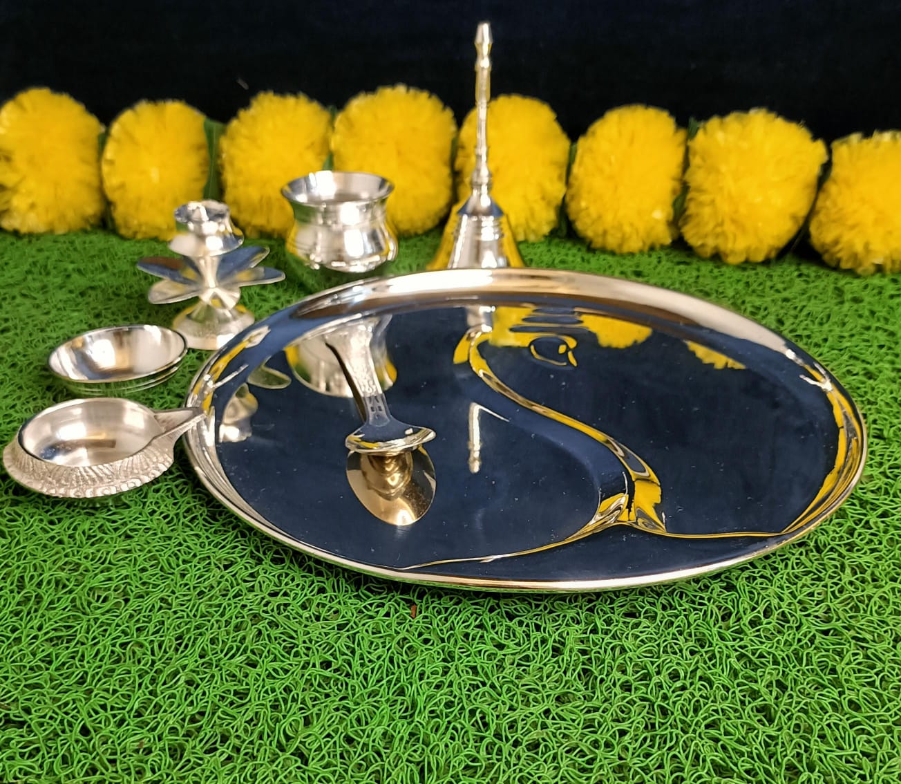 Silver Finish Ganesh Pooja Thali Set