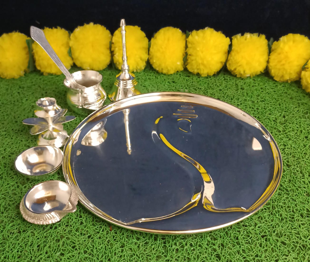 Silver Finish Ganesh Pooja Thali Set