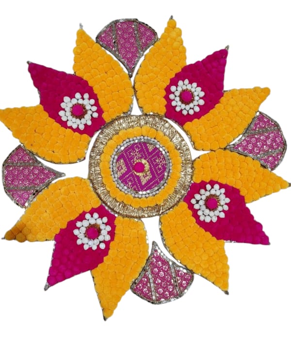 Handmade Pom-Pom Rangoli Mat – Traditional Floor Decoration