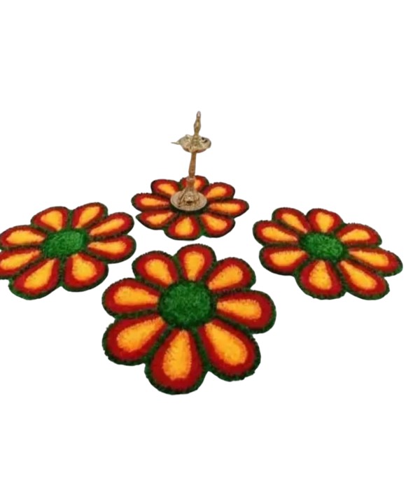 1 Feet Orange Floral Rangoli Mat