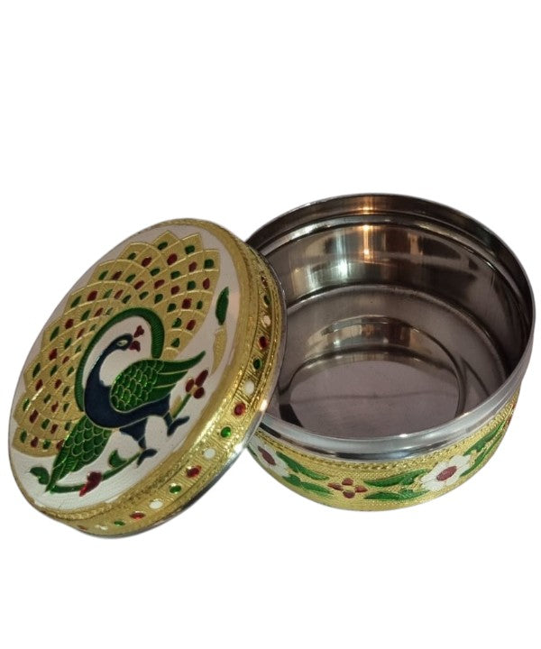 Peacock Meenakari Stainless Steel Dry Fruit Box / Storage Box