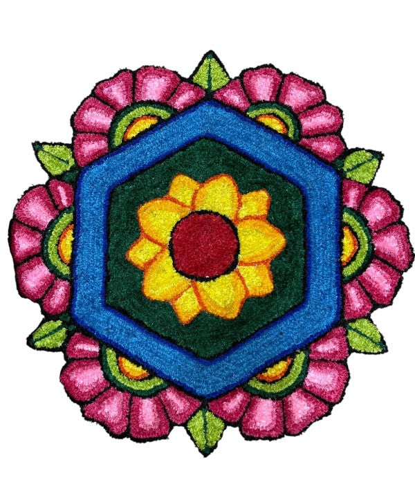 3 Feet Hexagon Floral Rangoli Mat