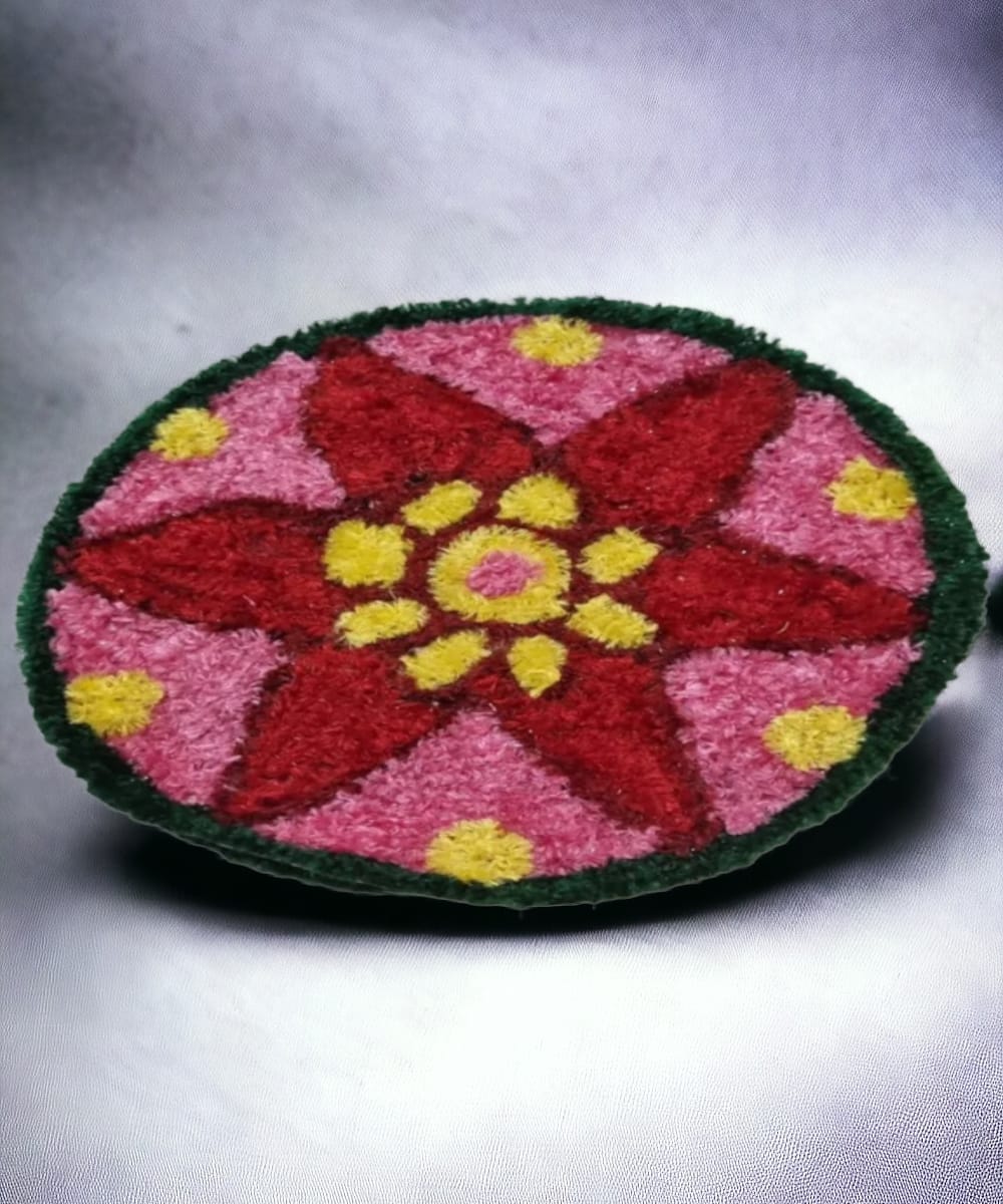 Pink Red with Green Border Rangoli Mat 1 Ft