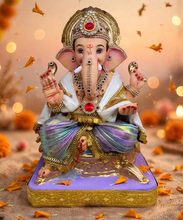 15 Inch Clay Swaroop Ganpati Idol - Gol Chaurang