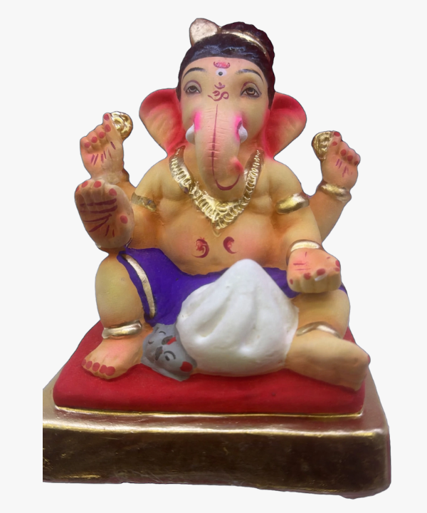 8 Inch Clay Ganesha Idol - Purple White Dhoti