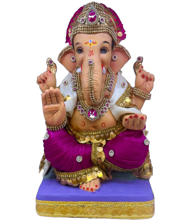 12 Inch Ganesha Idol - Magenta Dhoti White Angvastra with Pink Mukut